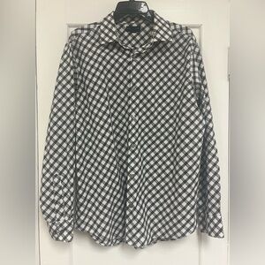 Banana Republic Men's L 16-16.5 Black & White Check Long Sleeve Button-Up Shirt